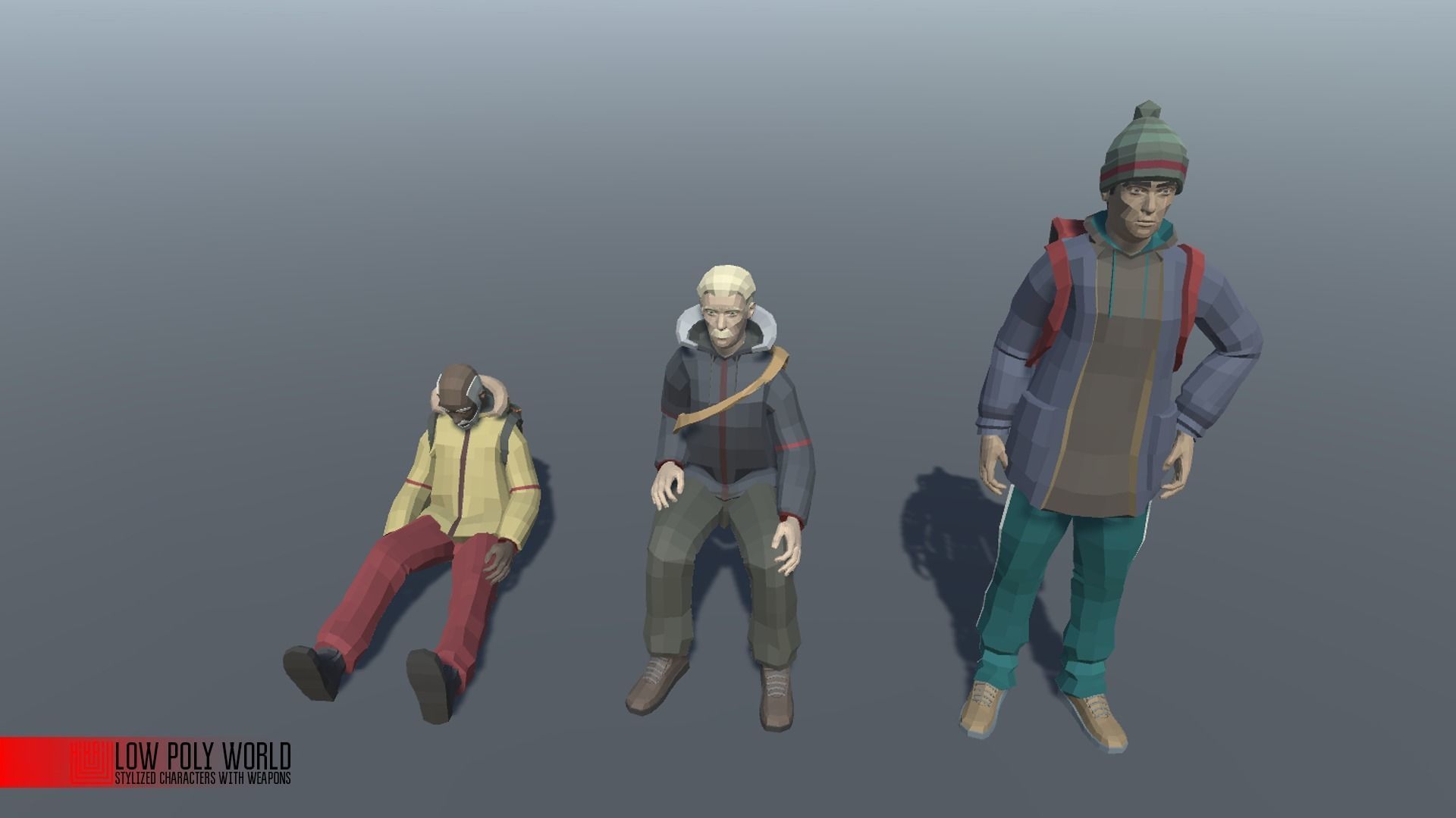 LOW POLY WORLD - STYLIZED CHARACTERS WITH WEAPONS Low-poly 3D model_5