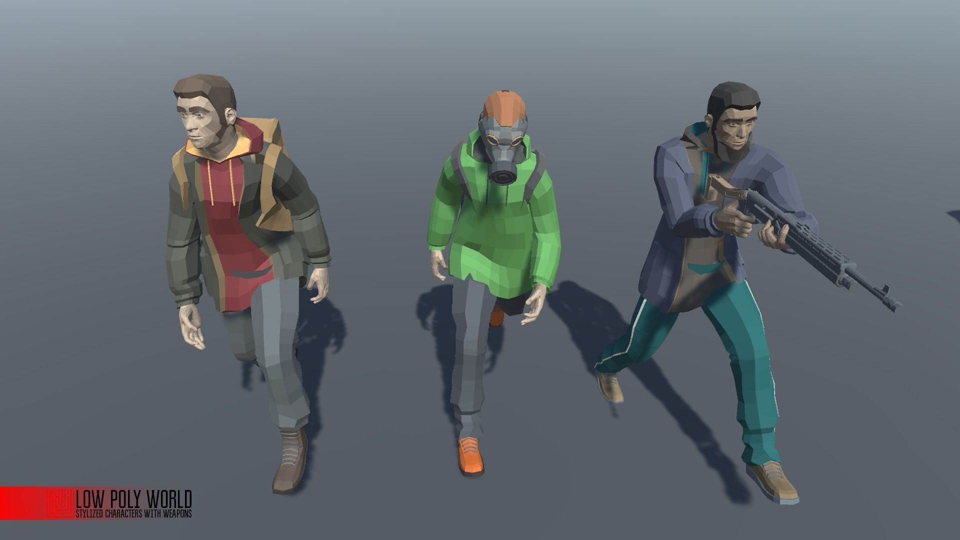 LOW POLY WORLD - STYLIZED CHARACTERS WITH WEAPONS Low-poly 3D model_1
