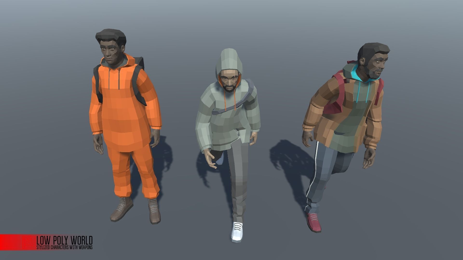 LOW POLY WORLD - STYLIZED CHARACTERS WITH WEAPONS Low-poly 3D model_6