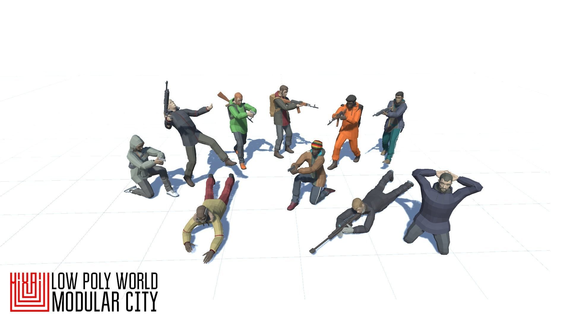 LOW POLY WORLD - STYLIZED CHARACTERS WITH WEAPONS Low-poly 3D model_2