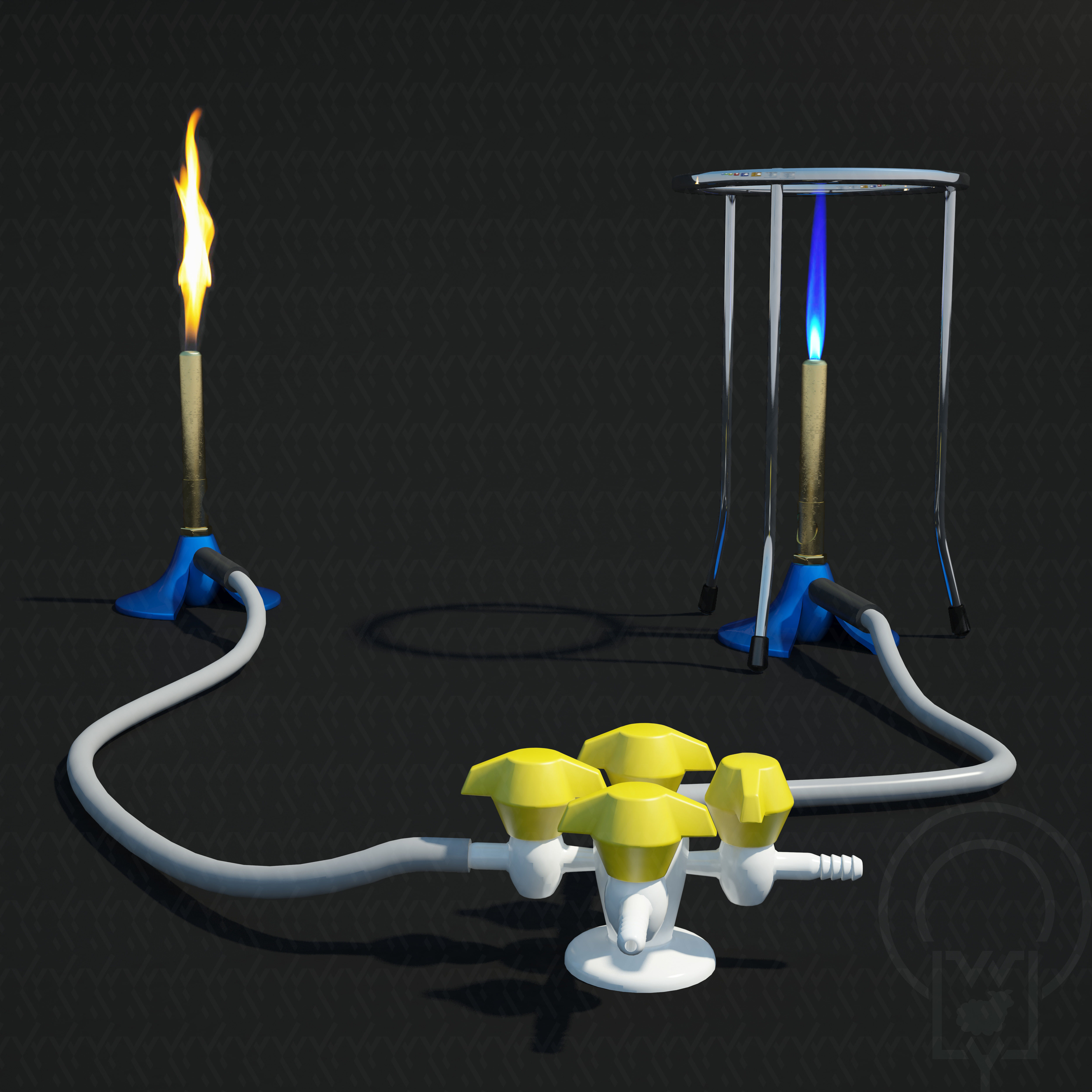 Lab Bunsen Burner Tripod Beaker Chemistry set 3D model_6