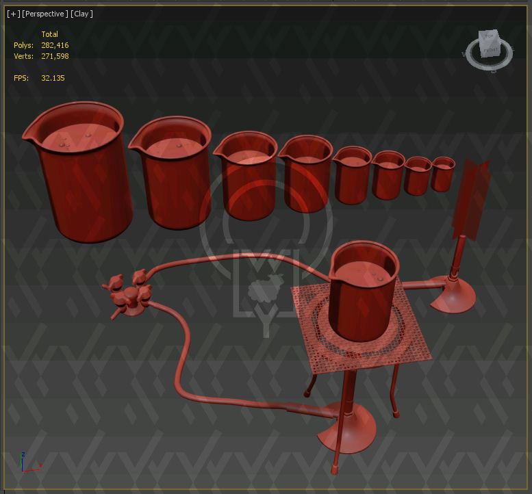 Lab Bunsen Burner Tripod Beaker Chemistry set 3D model_19