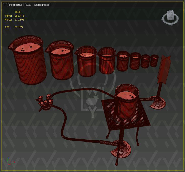 Lab Bunsen Burner Tripod Beaker Chemistry set 3D model_20