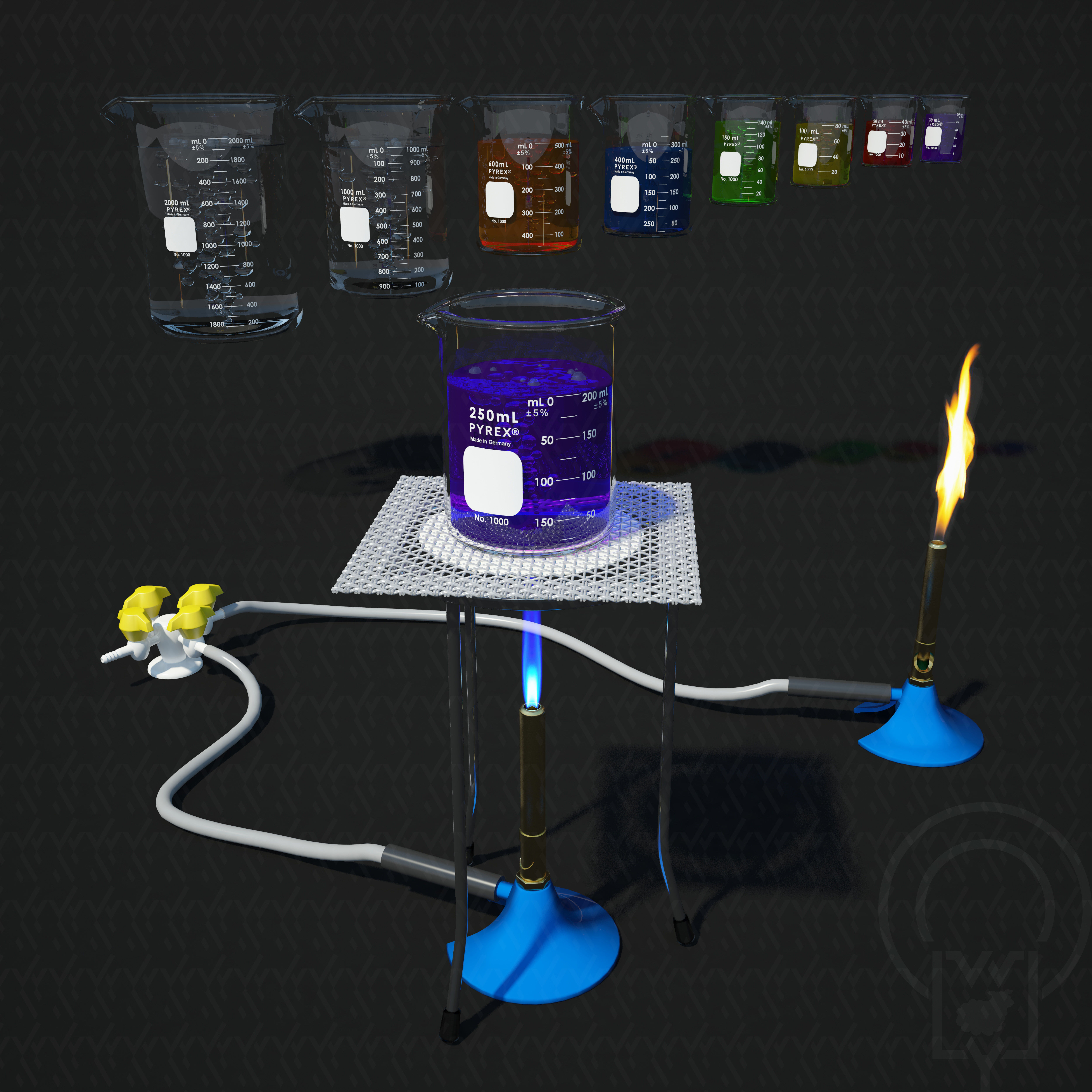 Lab Bunsen Burner Tripod Beaker Chemistry set 3D model_5