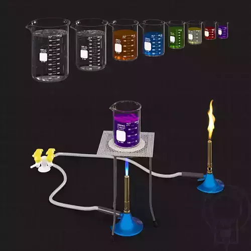 Lab Bunsen Burner Tripod Beaker Chemistry set 3D model