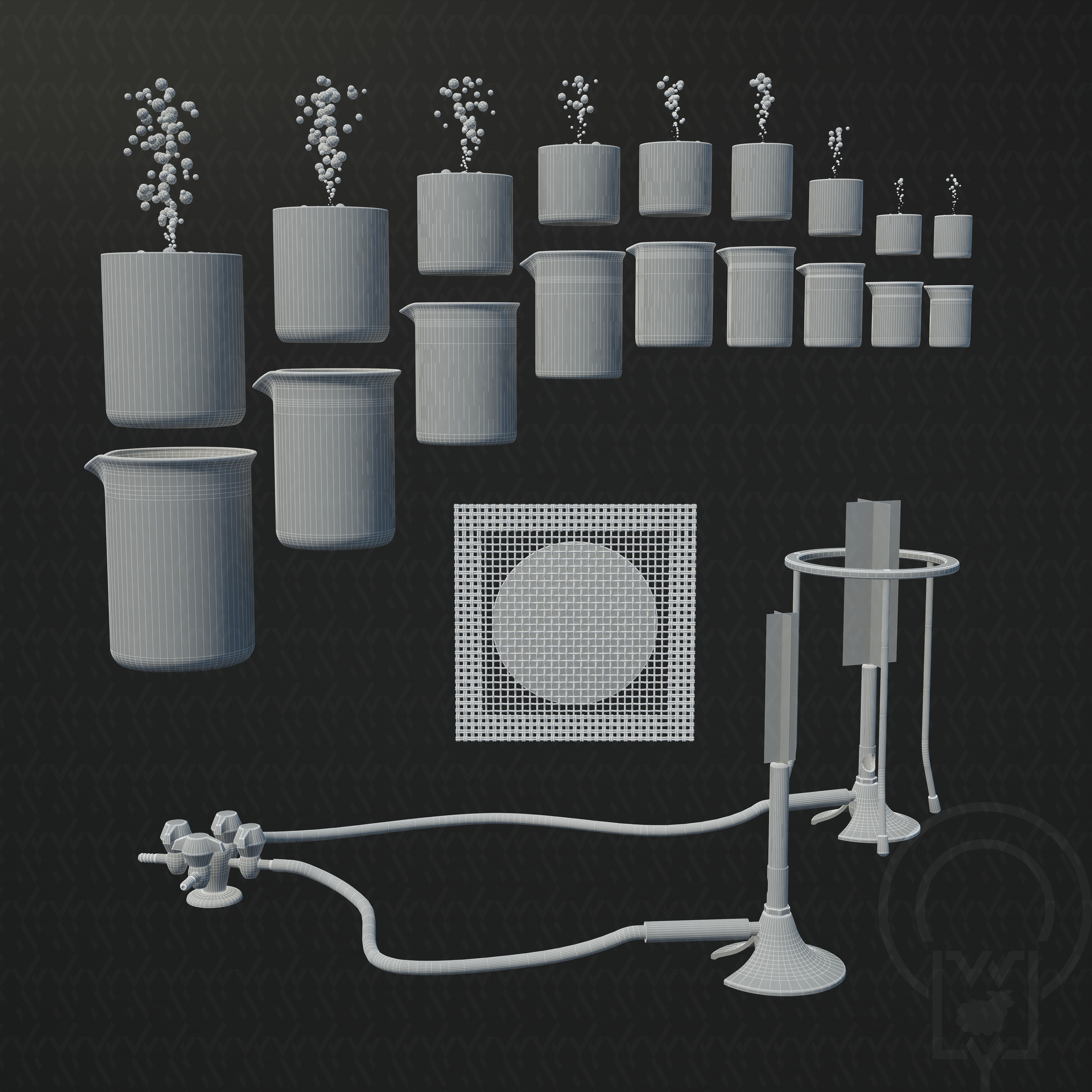 Lab Bunsen Burner Tripod Beaker Chemistry set 3D model_18