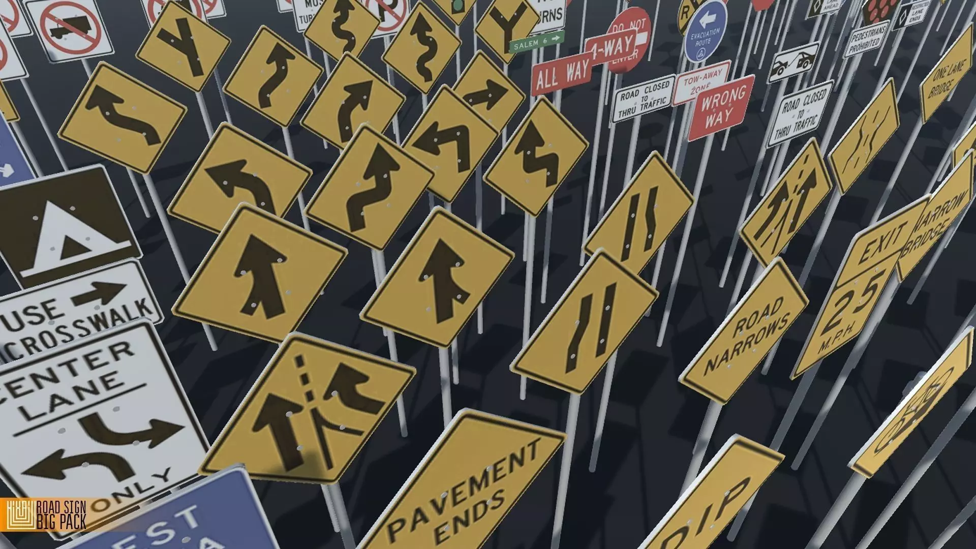 Road sign - Big pack Low-poly 3D model_0