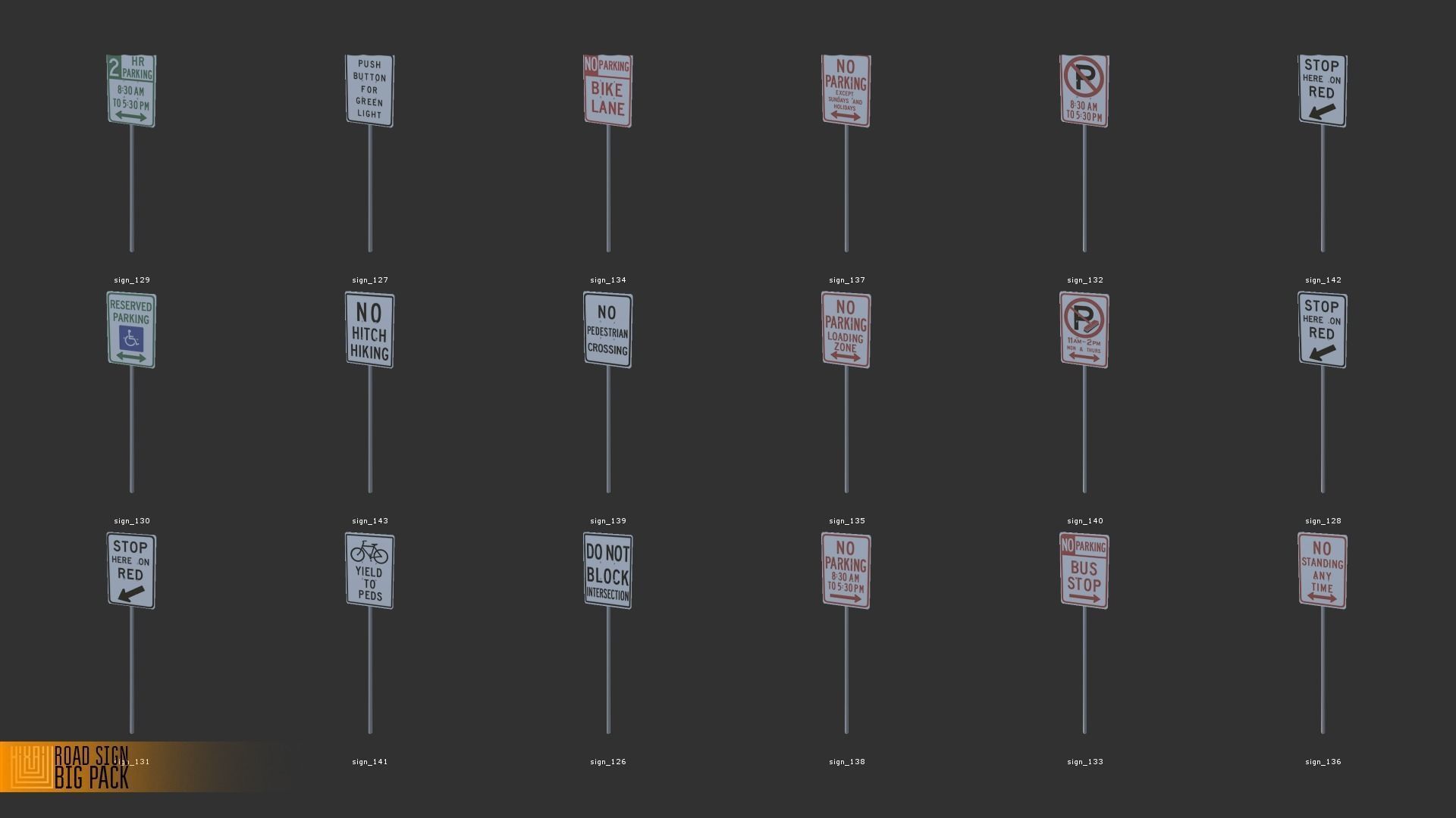 Road sign - Big pack Low-poly 3D model_7