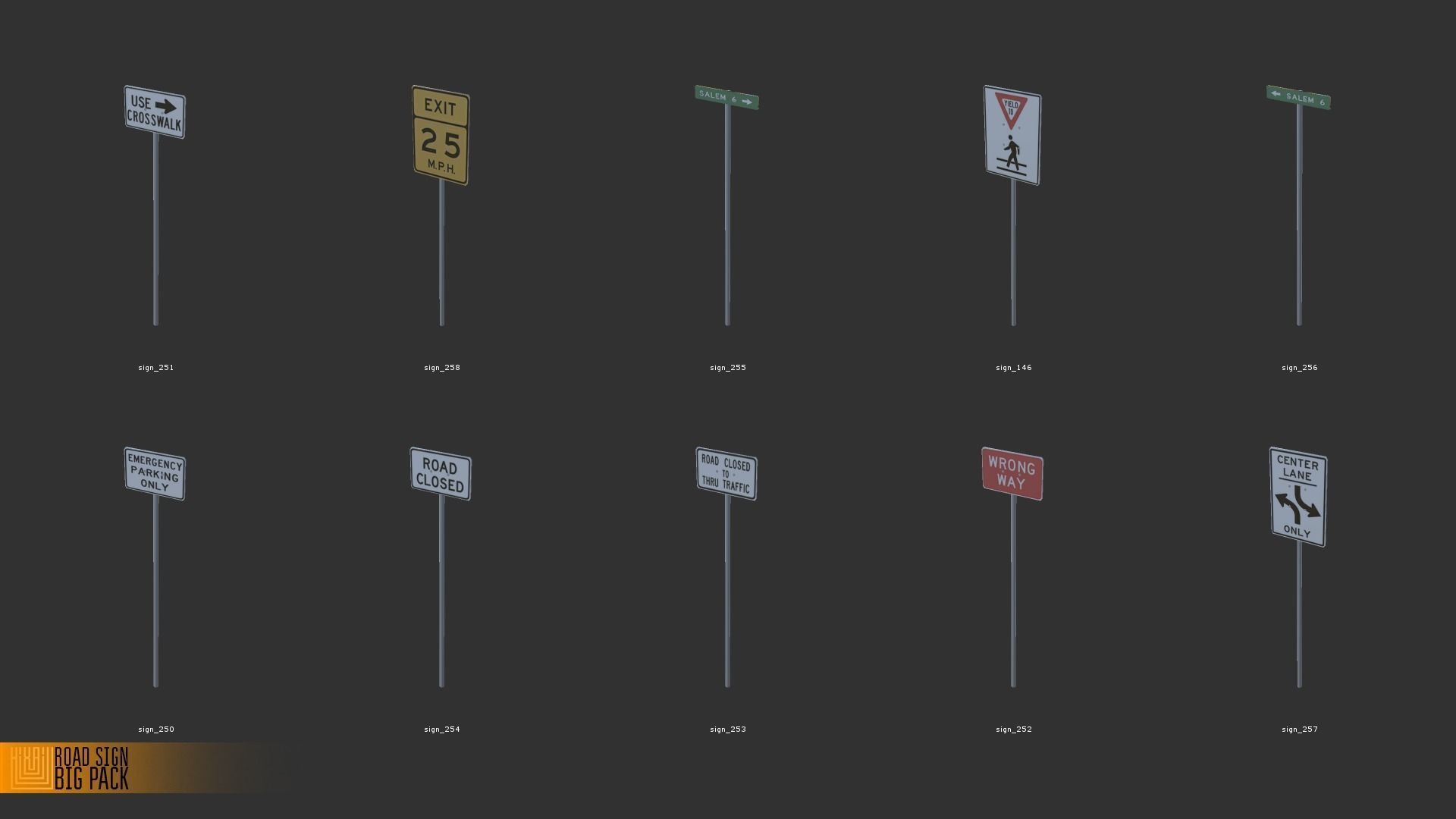 Road sign - Big pack Low-poly 3D model_15