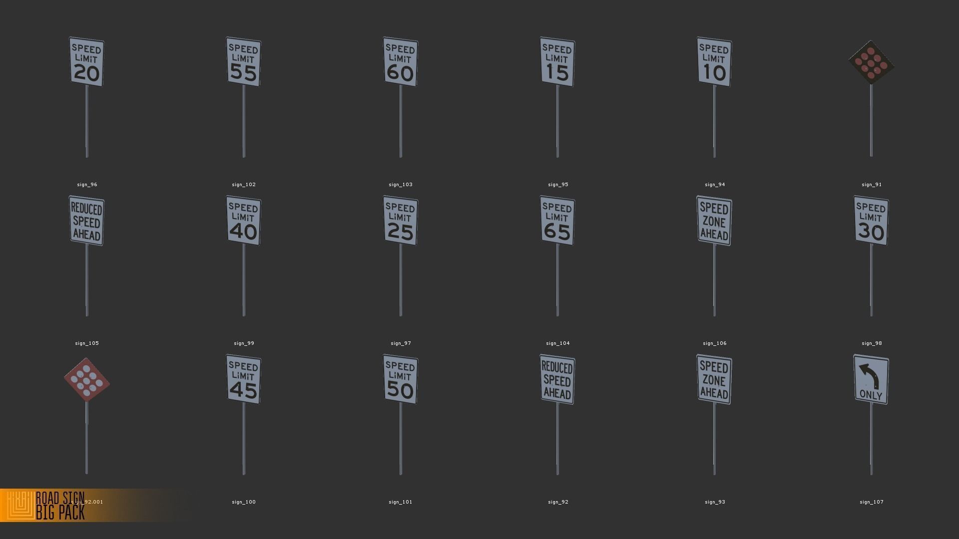 Road sign - Big pack Low-poly 3D model_9