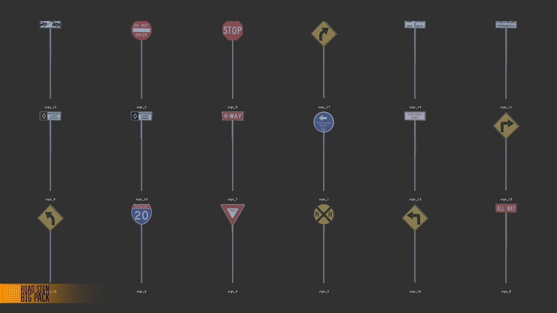 Road sign - Big pack Low-poly 3D model_14