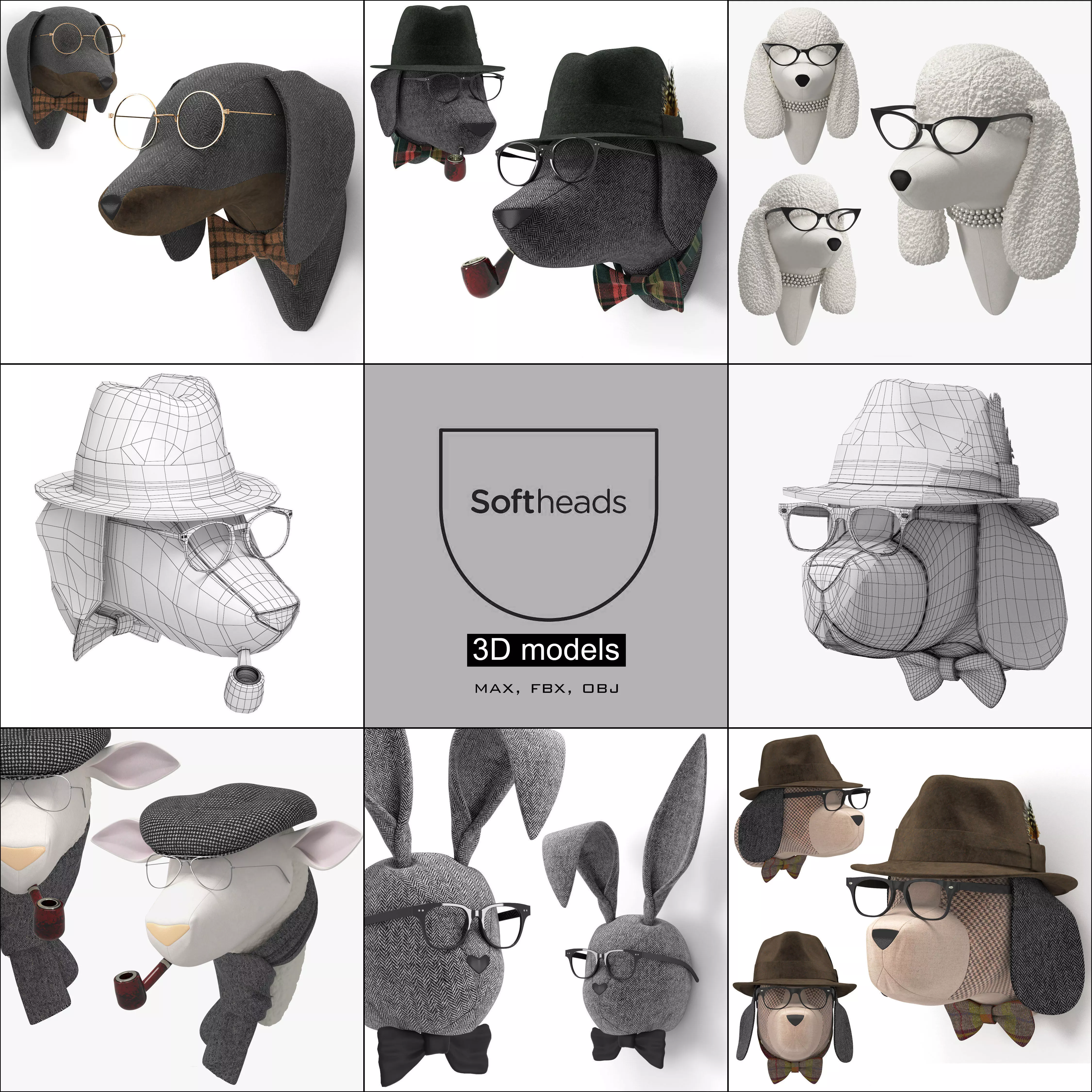 Soft Heads Wall Decor 3D Model Collection_0