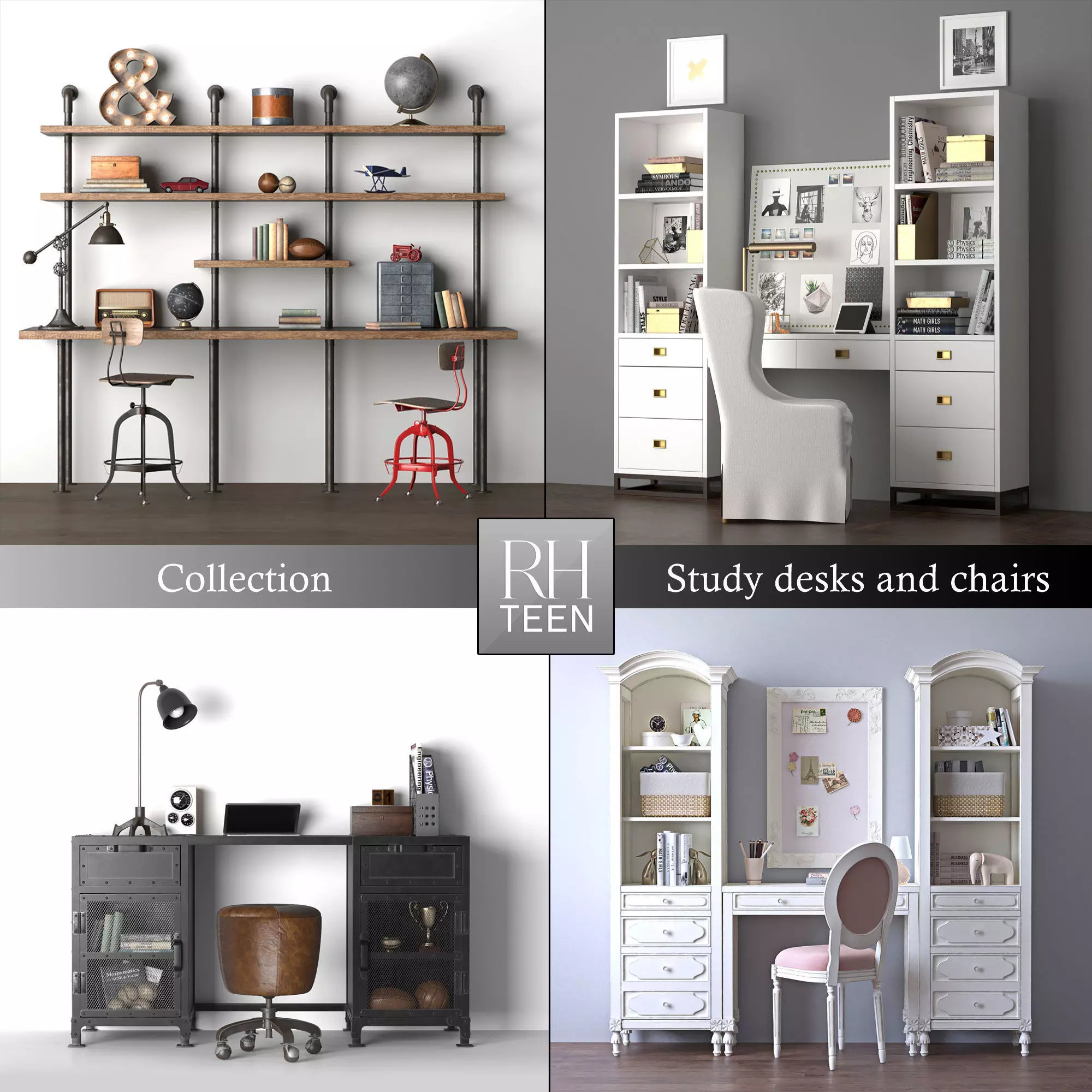 Study Desks 3D Model Collection_0