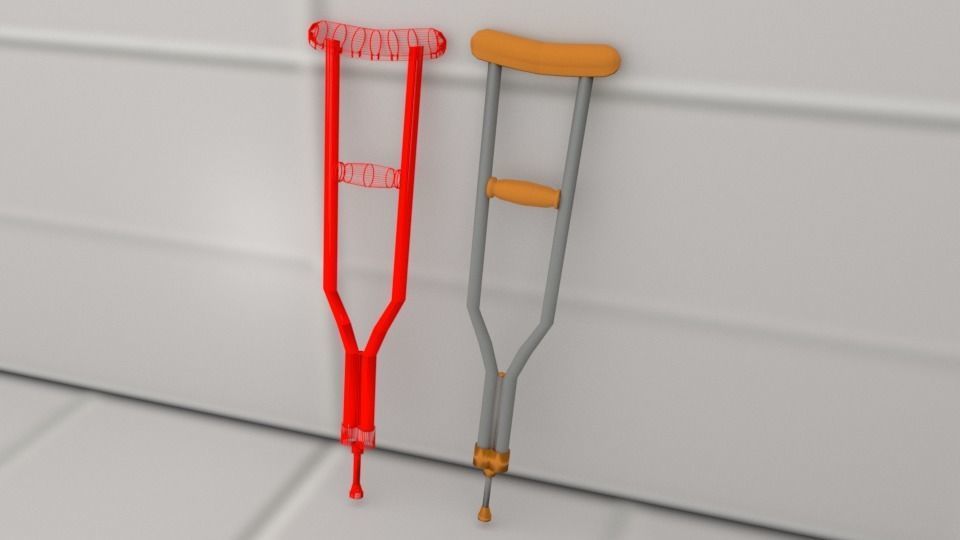 crutches pair of and Low-poly 3D model_3