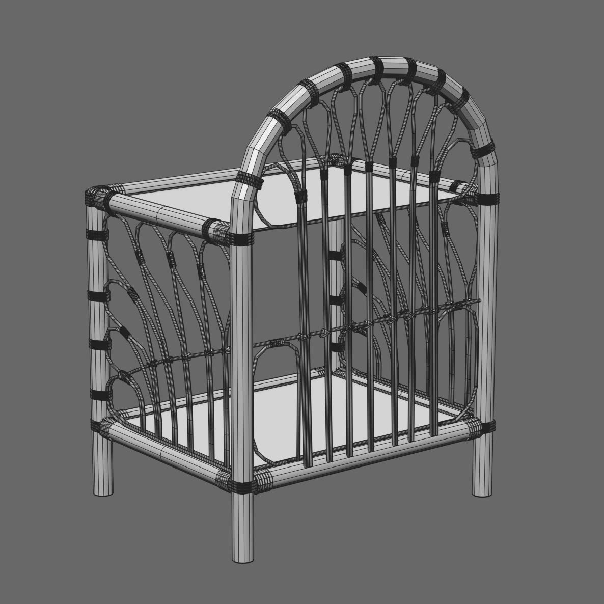 Wicker Bedside Table Low-poly 3D model_3