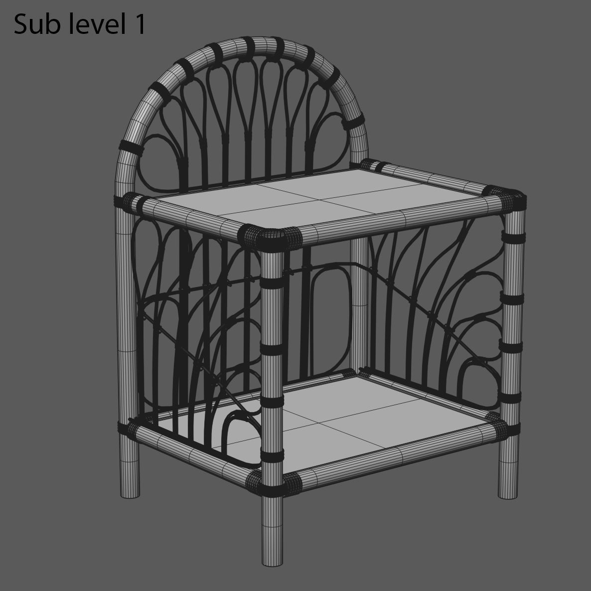 Wicker Bedside Table Low-poly 3D model_5