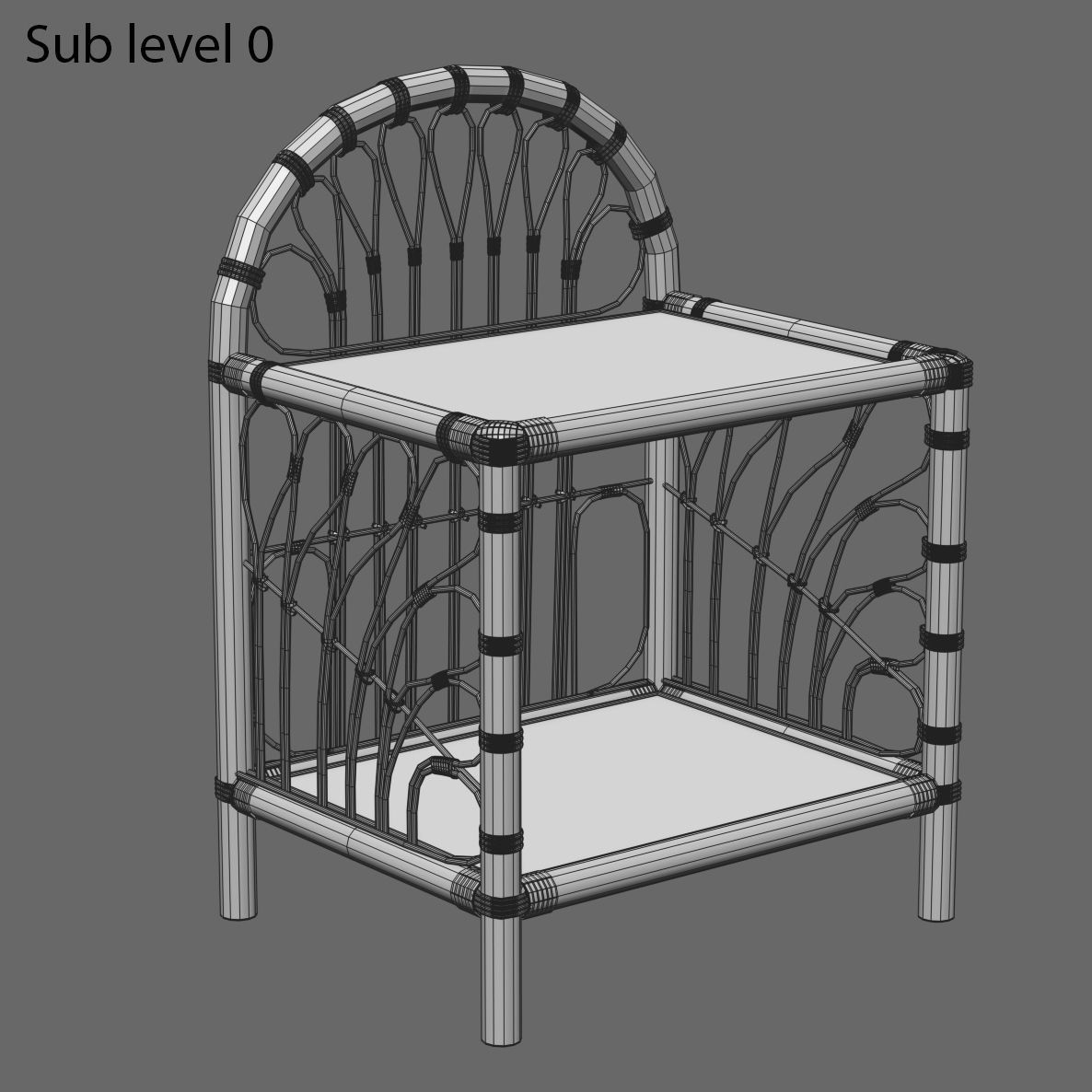 Wicker Bedside Table Low-poly 3D model_4