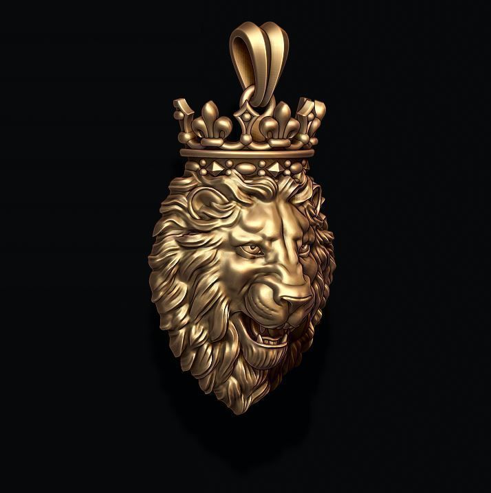 Lion pendant with crown v2 new 002 3D print model_3
