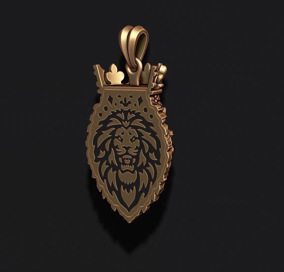 Lion pendant with crown v2 new 002 3D print model_2