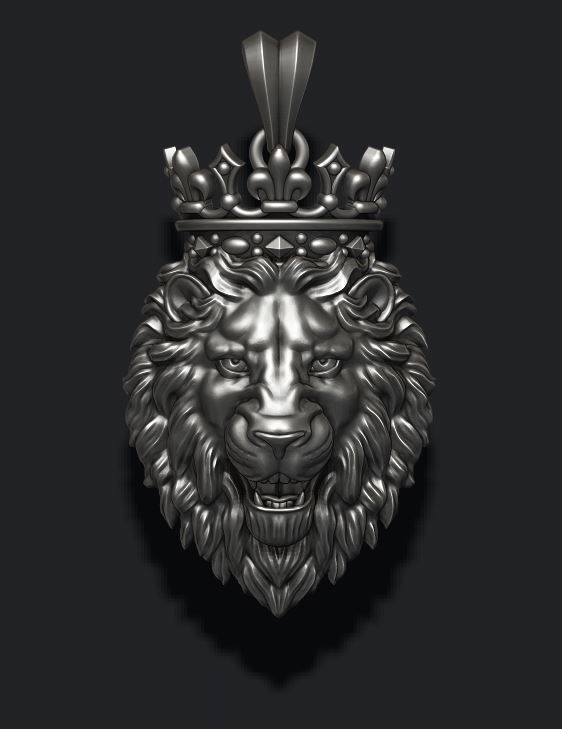 Lion pendant with crown v2 new 002 3D print model_5