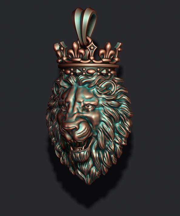 Lion pendant with crown v2 new 002 3D print model_1