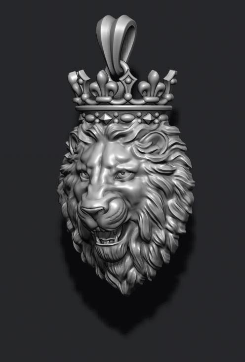Lion pendant with crown v2 new 002 3D print model_6