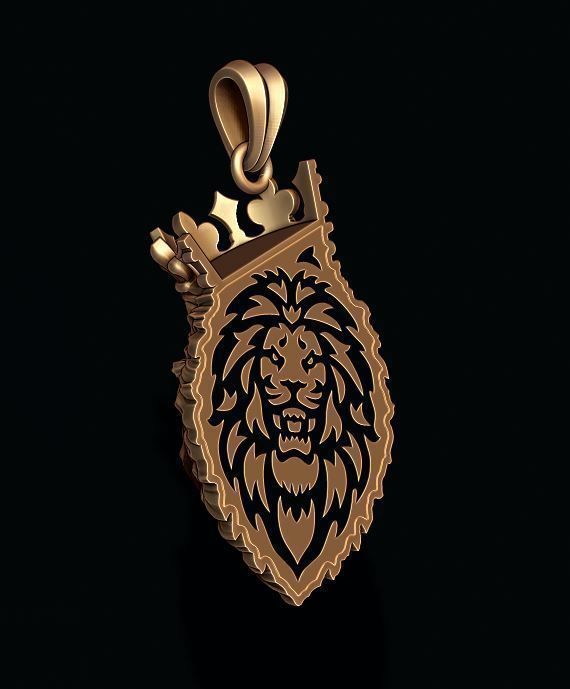 Lion pendant with crown v3 003 3D print model_3