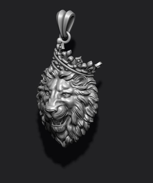 Lion pendant with crown v3 003 3D print model_2