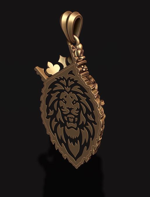 Lion pendant with crown v3 003 3D print model_7