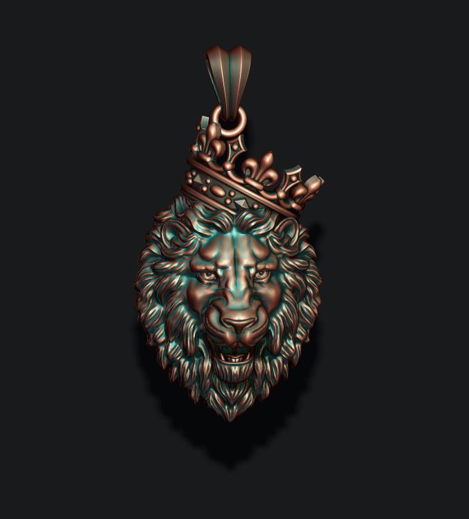 Lion pendant with crown v3 003 3D print model_5
