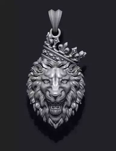 Lion pendant with crown v3 003 3D print model