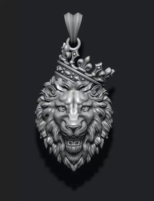 Lion pendant with crown v3 003 3D print model_0