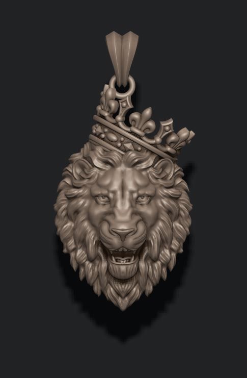 Lion pendant with crown v3 003 3D print model_6