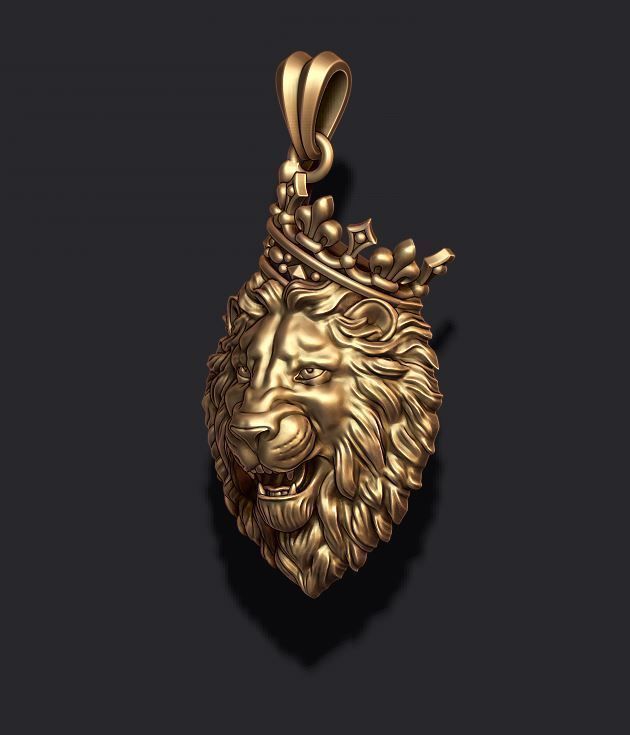 Lion pendant with crown v3 003 3D print model_4