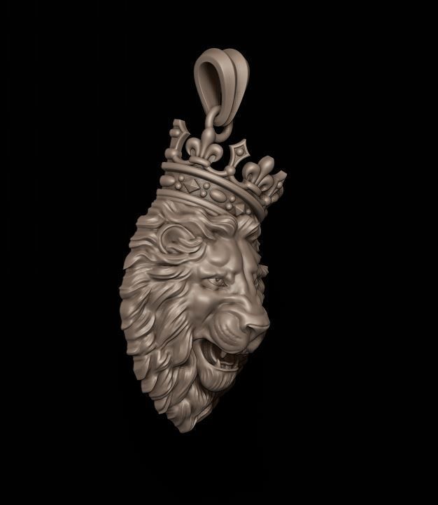 Lion pendant with crown v3 003 3D print model_1