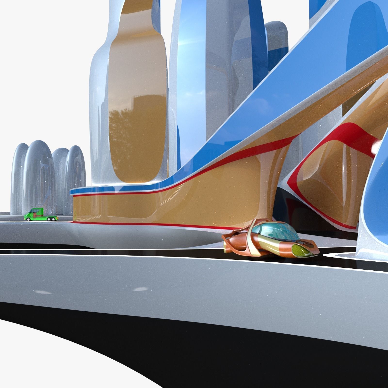 Future city III with cars 3D model_4
