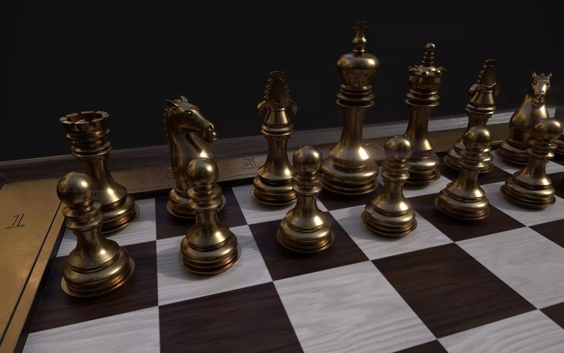 Chess set and a board Low-poly 3D model_0
