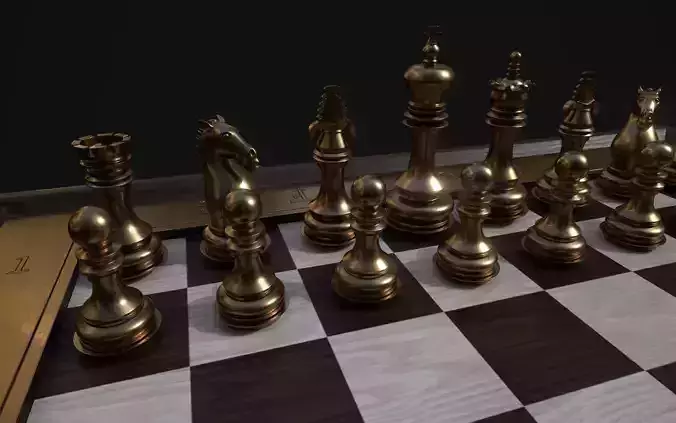 Chess set and a board Low-poly 3D model