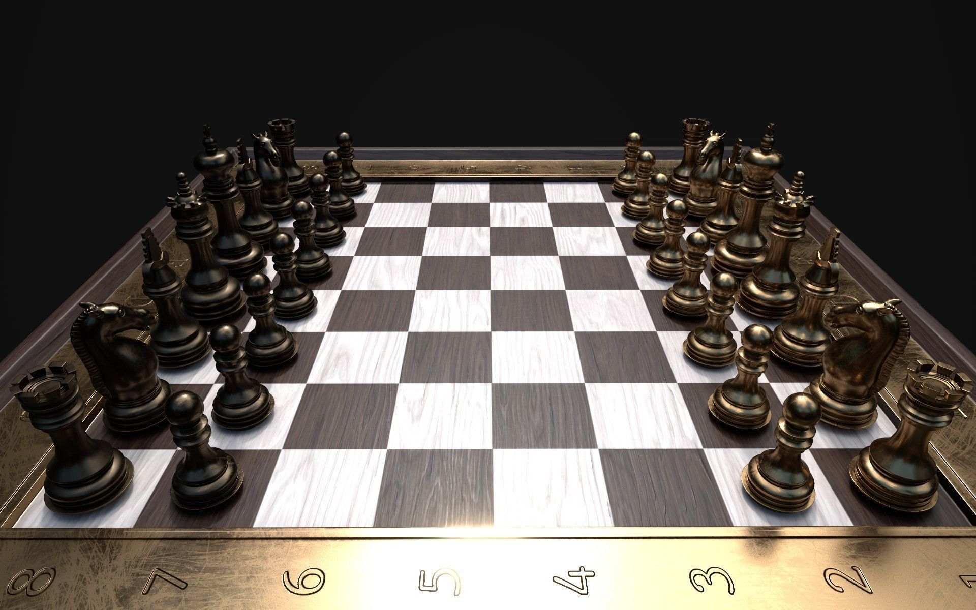 Chess set and a board Low-poly 3D model_1