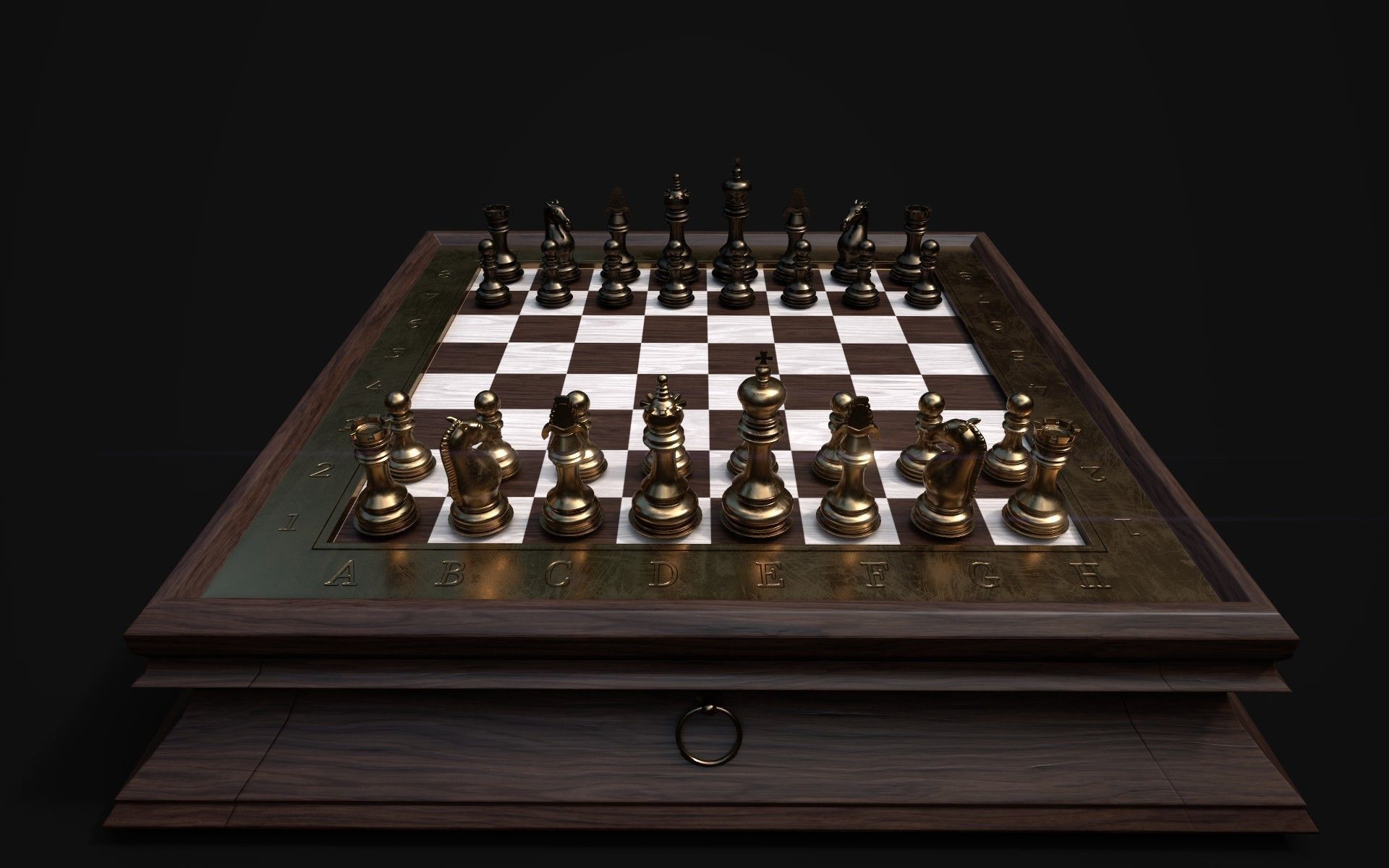 Chess set and a board Low-poly 3D model_2
