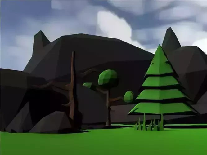 Low poly foliage collection landscape with trees and rocks