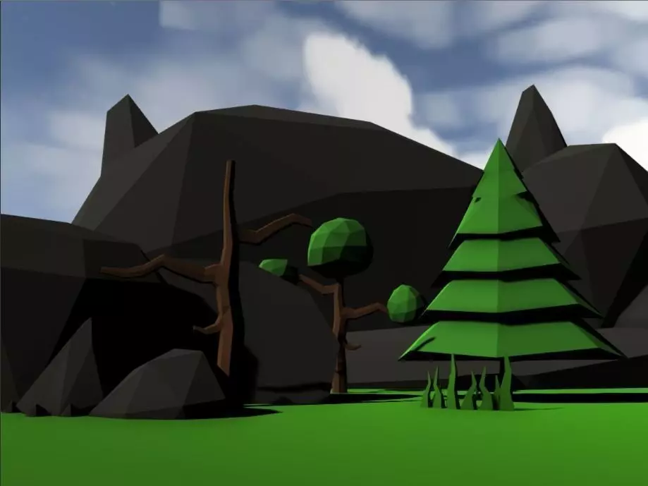 3D model Low poly foliage collection landscape with trees and rocks VR ...
