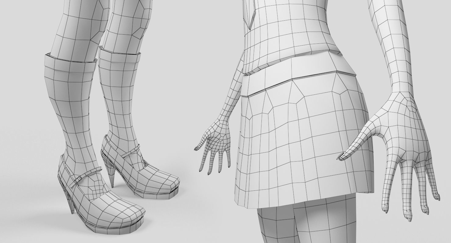 School girl female lowPoly Low-poly 3D model_16