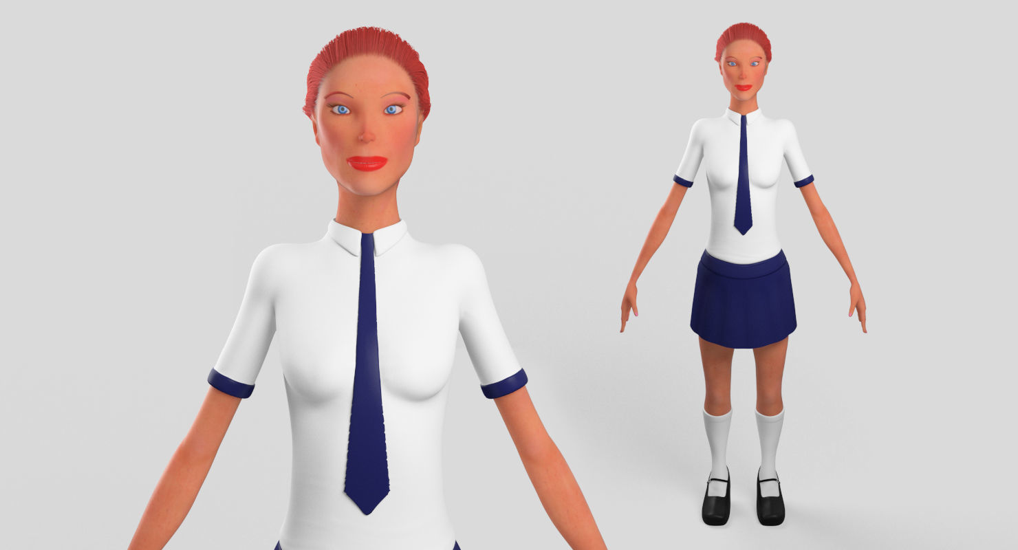 School girl female lowPoly Low-poly 3D model_2