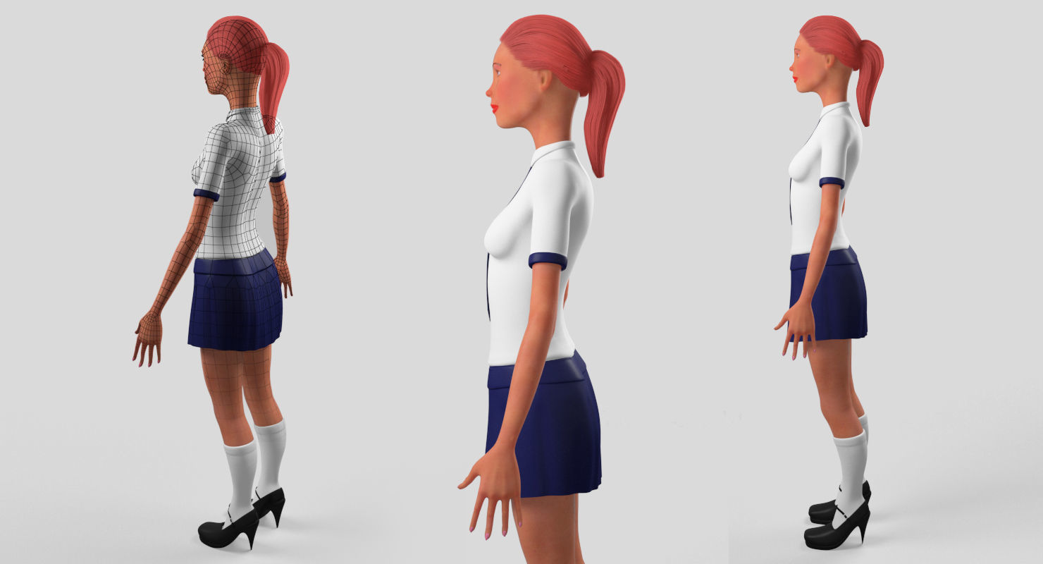 School girl female lowPoly Low-poly 3D model_3