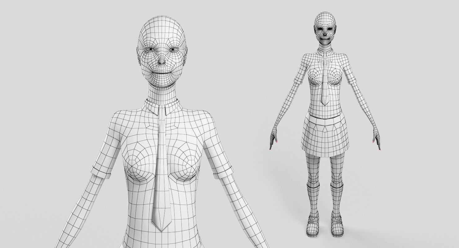 School girl female lowPoly Low-poly 3D model_20