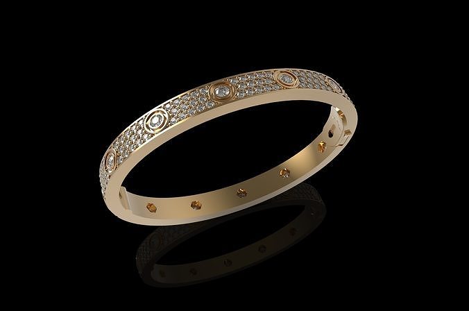 Bracelet Diamond Paved Yellow Gold Diamonds  3D print model