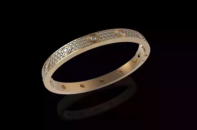 Bracelet Diamond Paved Yellow Gold Diamonds  3D print model