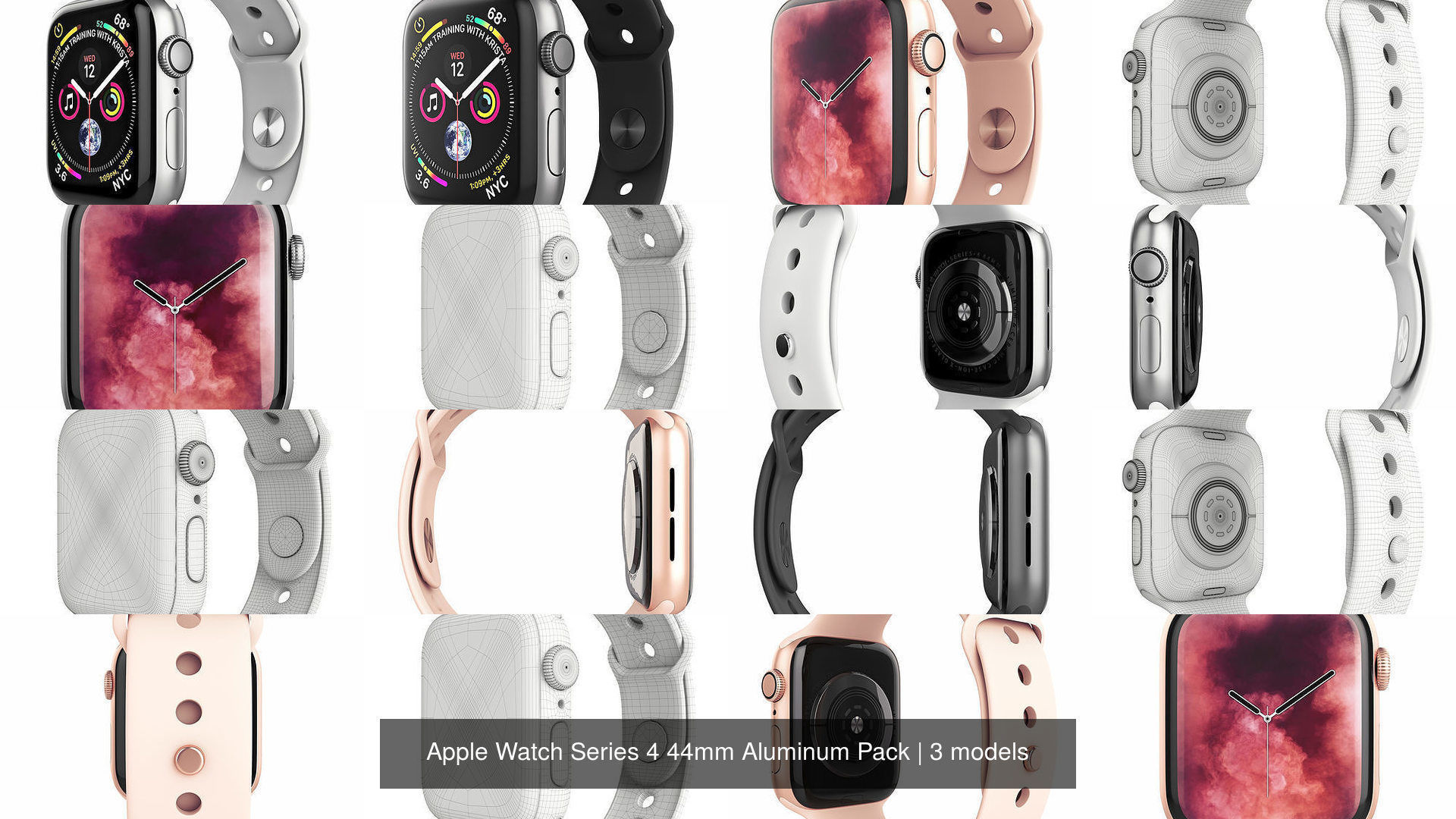 Apple Watch Series 4 44mm Aluminum Pack 3D Model Collection_1