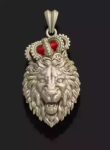 Lion pendant with crown v4 004 3D print model